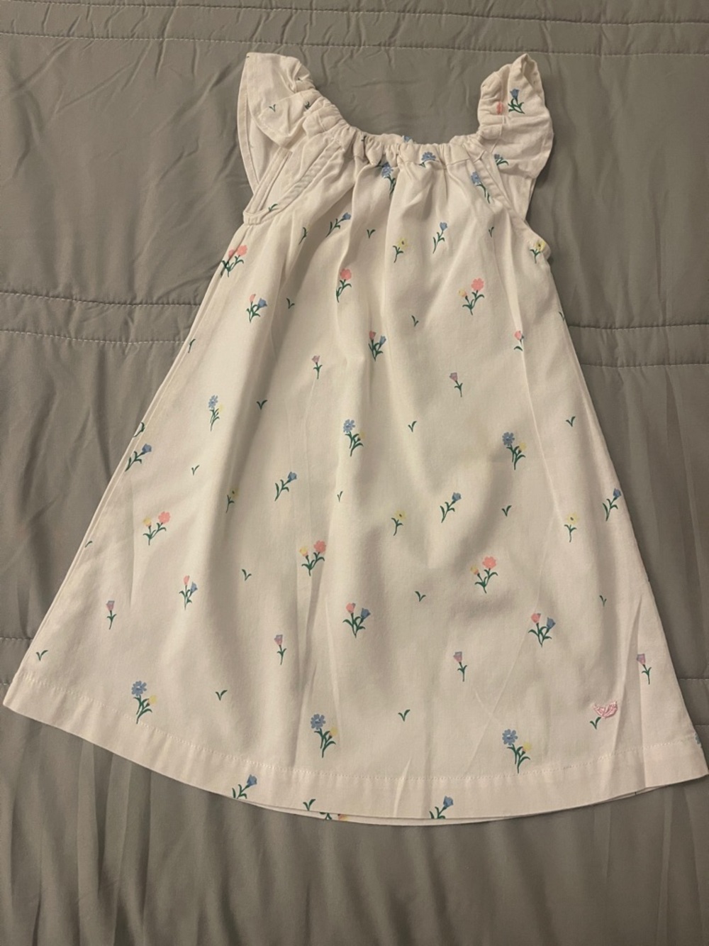 Toddler White Floral Ruffle-Strap Dress